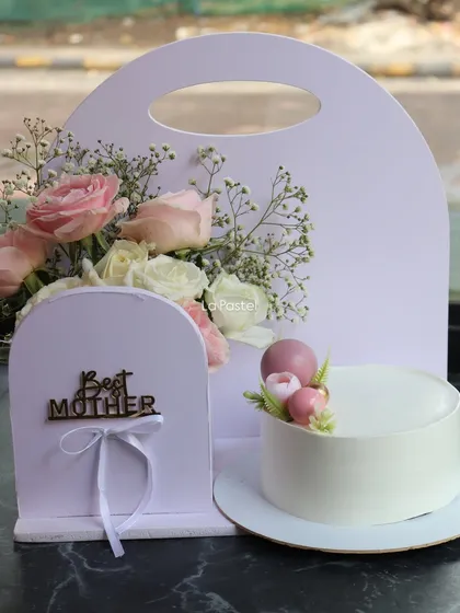 My "Best Mother" hamper is a perfect gift for Mother's Day or her birthday. It includes a minimalist cake and a beautiful flower arrangement in a custom carry box.