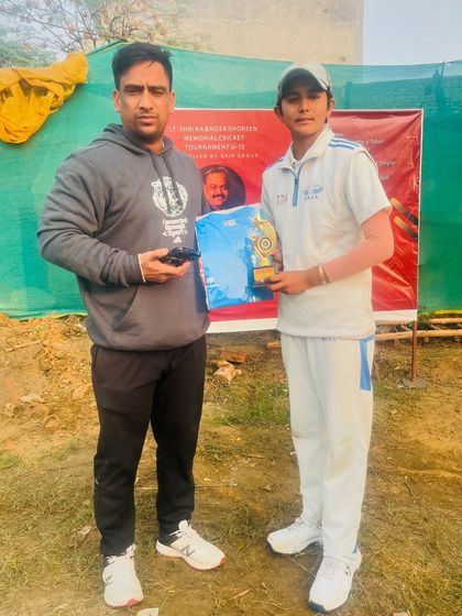 Tanisha receiving the Man of the Match award. She is a key player in our girls' cricket program and continues to make us proud.