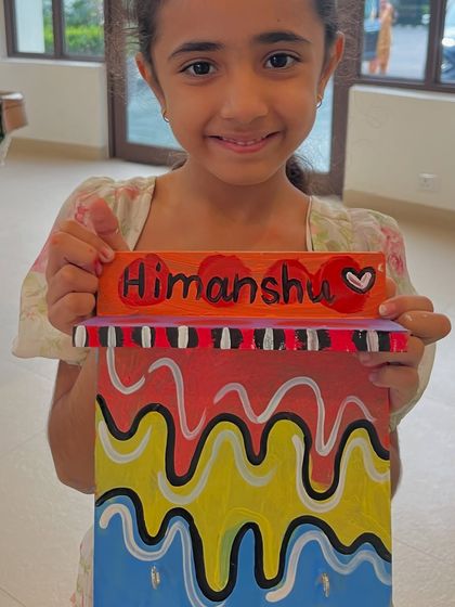 An abstract and vibrant nameplate, a unique and personal gift for Father's Day.