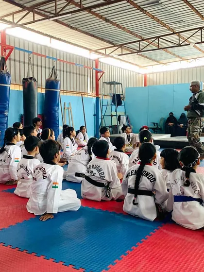 A special session in progress at our Jaitpur branch. I often gather students to talk about the philosophy of martial arts, emphasizing respect, courage, and integrity.