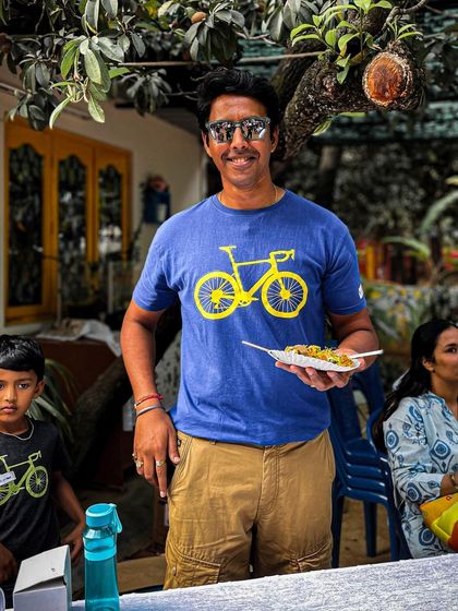 Enjoying some delicious food at the Garage Sale. We make sure there are plenty of tasty options to keep everyone fueled.