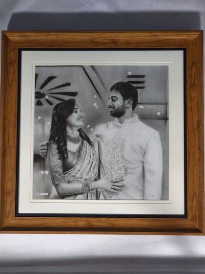 The final framed piece, with a wood-finish frame that complements the traditional feel of the portrait.