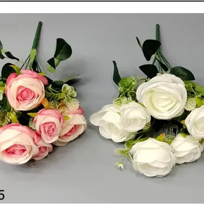 High-quality artificial rose bunches in two-tone pink and pure white, ready for wholesale purchase.