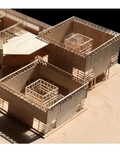 A close-up of the model showing the internal structure of the learning pods.