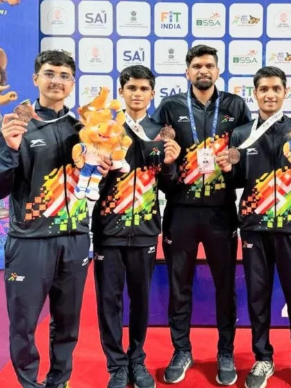 Teamwork makes the dream work. Here is our victorious Foil team with their bronze medals at the Khelo India Youth Games. We foster a strong sense of camaraderie and teach our fencers the power of fighting together.