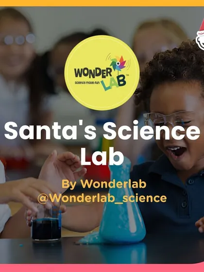 Another poster for Santa's Science Lab at the OMAXE Chowk Christmas event, where science meets holiday magic.