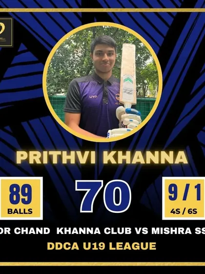A well-played 70 from Prithvi Khanna in the DDCA U19 League.