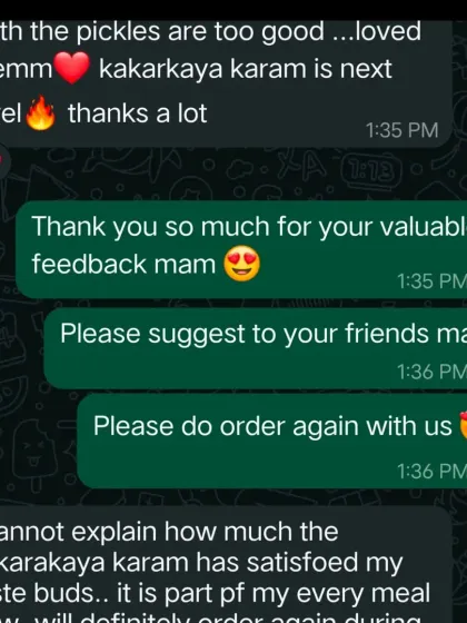 "Kakarakaya karam is next level." I am so glad this customer is enjoying my bitter gourd podi with every meal. It shows that traditional flavors are always the best.
