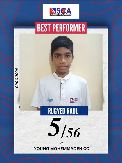 A five-wicket haul for Rugved Raul. This is a significant achievement for any bowler, and we celebrate these milestones with our players.