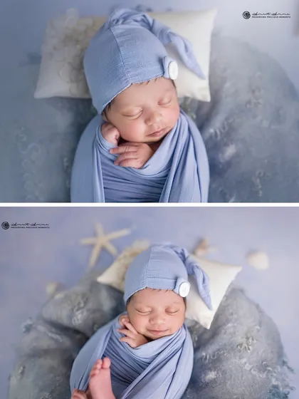 A close up and a wider view of the adorable sailor theme, showing the little details like the sleepy hat and the starfish accents that complete the look.