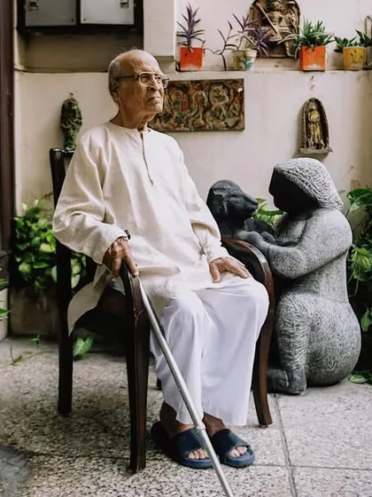 A portrait of sculptor Metharam Dharmani in his element. Documenting an artist's life and work is a profound experience, telling a story of tenderness, dedication, and a life lived with purpose.
