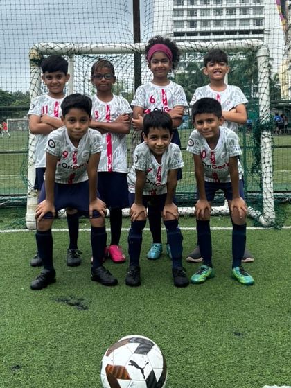 A great debut for our U9 team at the MFA YPL, securing their first three points. This team photo captures the pride and excitement of their first win.