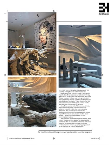 A spread from our feature in Travel + Leisure, showcasing the raw, natural materials and sculptural forms of the La Solitaire project.