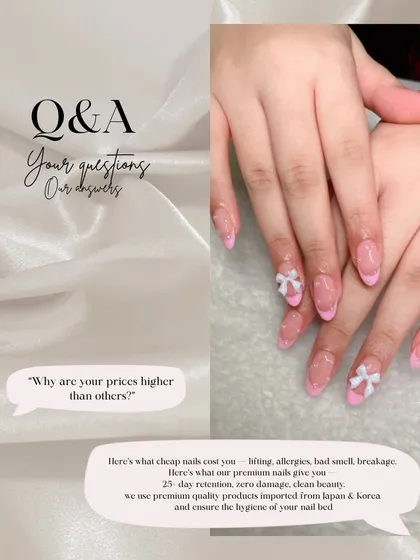 A question I get asked a lot: "Why are your prices higher?" This post explains it. Cheap nails can cost you in the long run with lifting, allergies, and damage. I promise 25+ day retention and zero damage by using premium products and ensuring hygiene.
