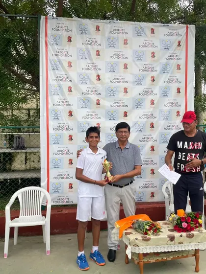 Vivaan receiving his trophy at the prize distribution ceremony in Udaipur.