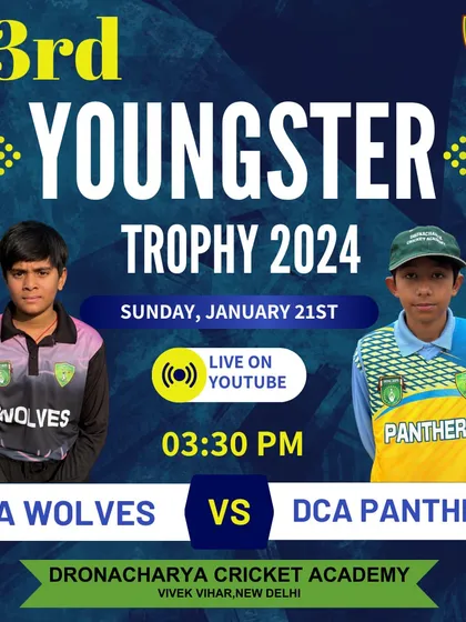 The match-day graphic for the DCA Wolves vs DCA Panthers fixture, highlighting the young captains of both teams.