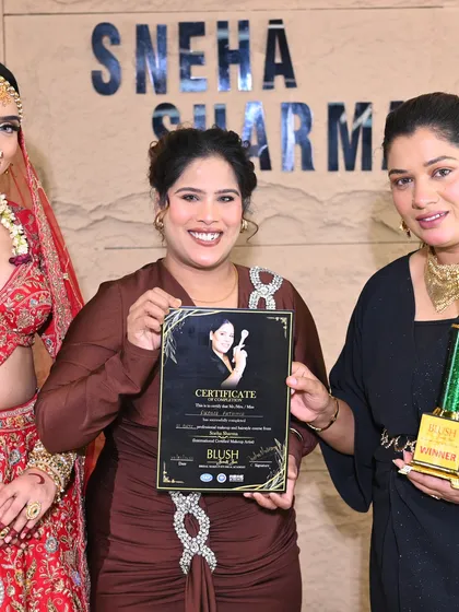 Celebrating our winner. She created a flawless bridal look and showcased immense growth during the course.