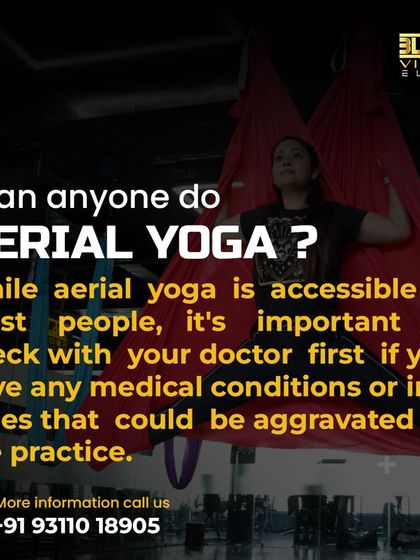 Can anyone do aerial yoga? This FAQ advises checking with a doctor if you have pre-existing medical conditions, but notes that the practice is accessible to most people and can be modified for different levels.