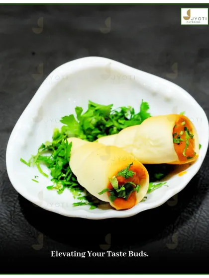 Elevating your taste buds with these savory cones. Stuffed with a spiced filling and garnished with fresh cilantro, they are a perfect example of my commitment to flavour and presentation.