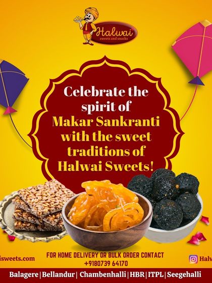 Celebrate the spirit of Makar Sankranti with the sweet traditions of Halwai. Our festive spread includes peanut chikki, jalebi, and til ladoo.