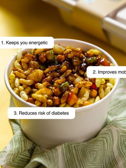 Even a simple snack like Bhel can be healthy! Our version keeps you energetic, improves mobility, and can even help reduce the risk of diabetes thanks to its wholesome ingredients.
