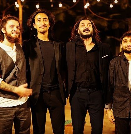 A shot of the full band performing at the 'Festival at the Steps' in Bandra, Mumbai, to a packed audience.