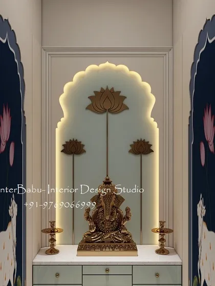 A puja room is the spiritual heart of an Indian home. I designed this sacred corner with a modern sensibility, using a backlit arch and lotus motifs to create a divine ambiance. The traditional Pichwai-style art on the sides adds a touch of heritage, blending seamlessly with the contemporary design.