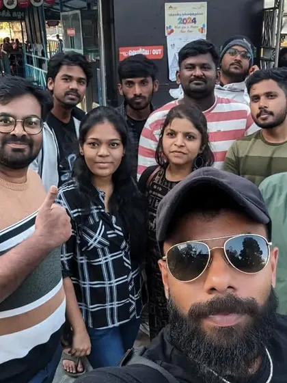 A group selfie on the streets of Kodaikanal during our trip.