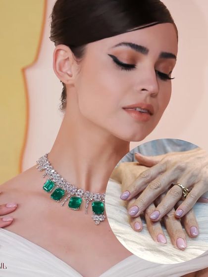 Get that red carpet feeling with an Oscar-worthy manicure. This image shows how a subtle, glittery nail look can be the perfect accessory.