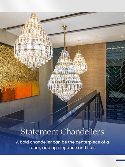 A bold, statement chandelier can be the centerpiece of a room. These stunning crystal chandeliers add elegance and flair to a double-height staircase area.