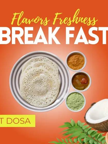 Our Set Dosa consists of soft, spongy pancakes served in a set of three. It is paired with a variety of accompaniments, including flavorful sambar and different types of chutney, making it a light yet satisfying option.