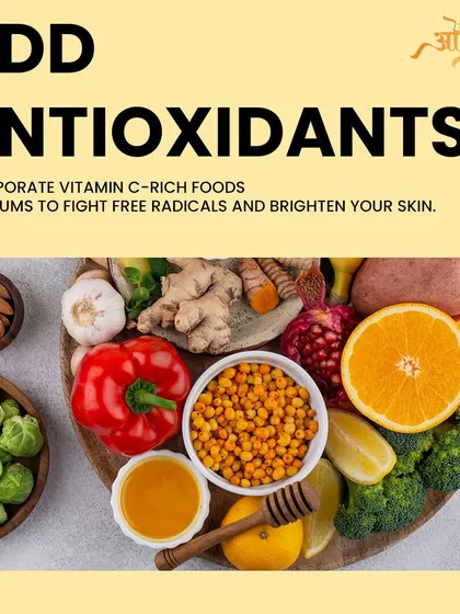 Add antioxidants to your diet and skincare routine. Incorporating Vitamin C rich foods or serums helps fight free radicals from pollution and sun exposure, brightening your skin and protecting it from damage.
