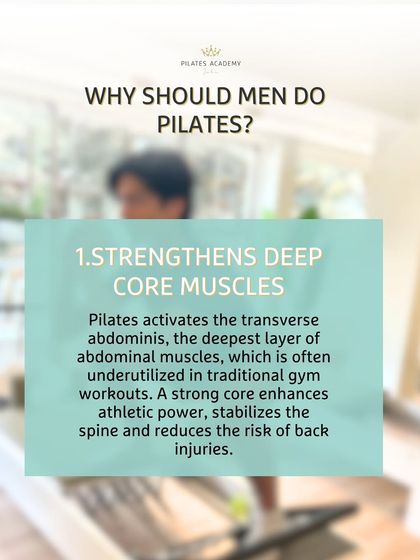 Why should men do Pilates? Reason 1: It strengthens deep core muscles like the transverse abdominis, which stabilizes the spine, enhances athletic power, and reduces the risk of back injury.