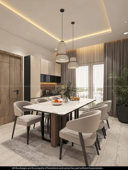 The full dining space, with large windows that let in natural light, making it a bright and inviting place for meals.