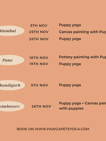 Our November event calendar for Mumbai, Pune, Chandigarh, and Coimbatore, featuring a variety of creative workshops.