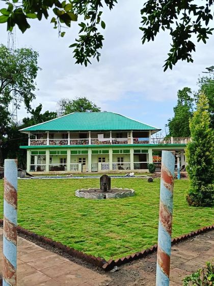 The main building at Dalal Bagh, now fronted by a beautiful lawn and a central fountain I installed.