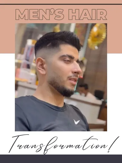 The final result of a men's hair transformation, showcasing a perfect fade and a well-defined beard.
