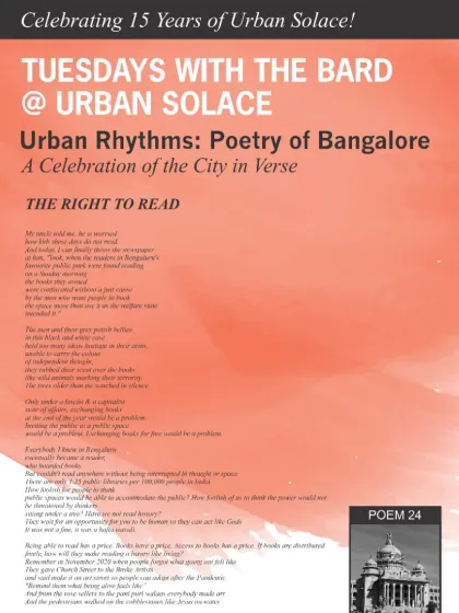 "The Right to Read" by an anonymous poet, a poignant piece from our "Urban Rhythms" series that speaks to the importance of public libraries and access to knowledge.
