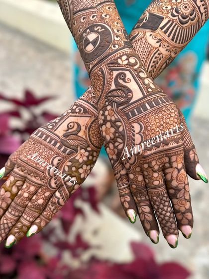 Another angle of the unique design with swans and a car logo, showing the floral filler patterns.