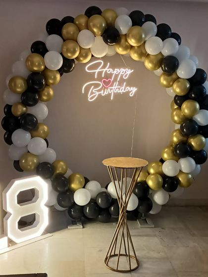 A close-up of the marquee numbers and balloon ring.