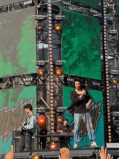 The lead actor of 'Saiyaara' rehearsing on the concert stage during the day, with our massive lighting and LED rig visible in the background.