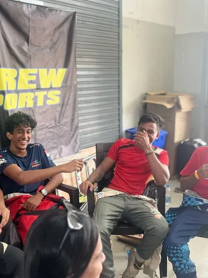 A moment of laughter and relaxation for the drivers in the team tent.
