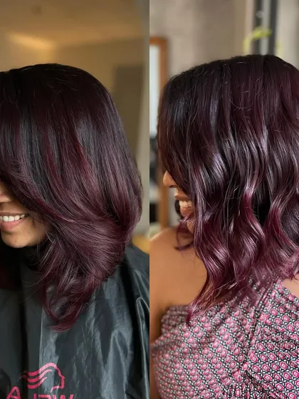 Straight or textured? This deep wine color looks stunning both ways. It's a versatile shade that can be sleek and sophisticated or playful and wavy.