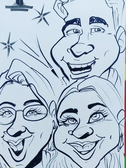 A caricature of three friends, showing that "family" can also mean the friends you choose.
