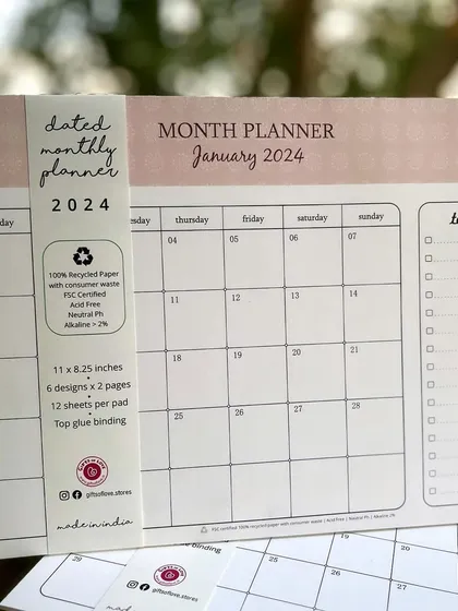 Our fuss-free monthly planner pads are perfect for your desk. This 2024 edition is made with 100% recycled paper, because we believe in being kind to the planet while you plan.