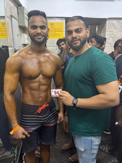 Backstage at the Mr and Mrs Delhi competition with a fellow athlete. Being part of the circuit means I know exactly what judges are looking for in today's bodybuilding shows.
