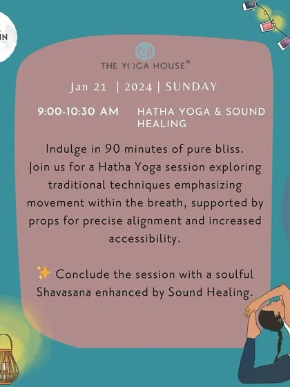 An invitation to a Hatha Yoga and Sound Healing session. This class explores traditional techniques with an emphasis on movement within the breath, using props for precise alignment and accessibility.