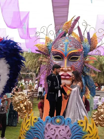 Another view of the spectacular carnival float entry, complete with costumed performers, creating a vibrant, festive parade.