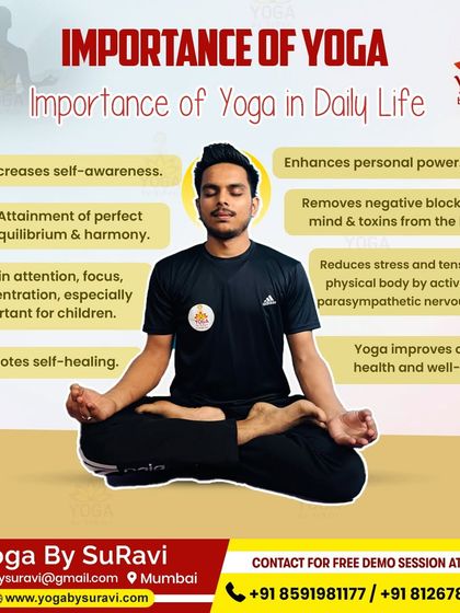 This infographic details the importance of yoga in daily life, from increasing self-awareness to reducing stress by activating the parasympathetic nervous system.