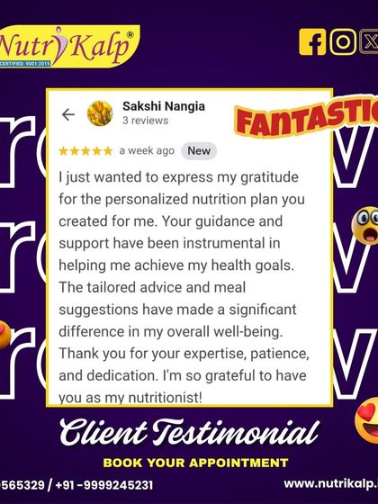 Sakshi Nangia expresses her gratitude for a personalized nutrition plan that made a significant difference in her overall well-being, thanking our team for their expertise and dedication.